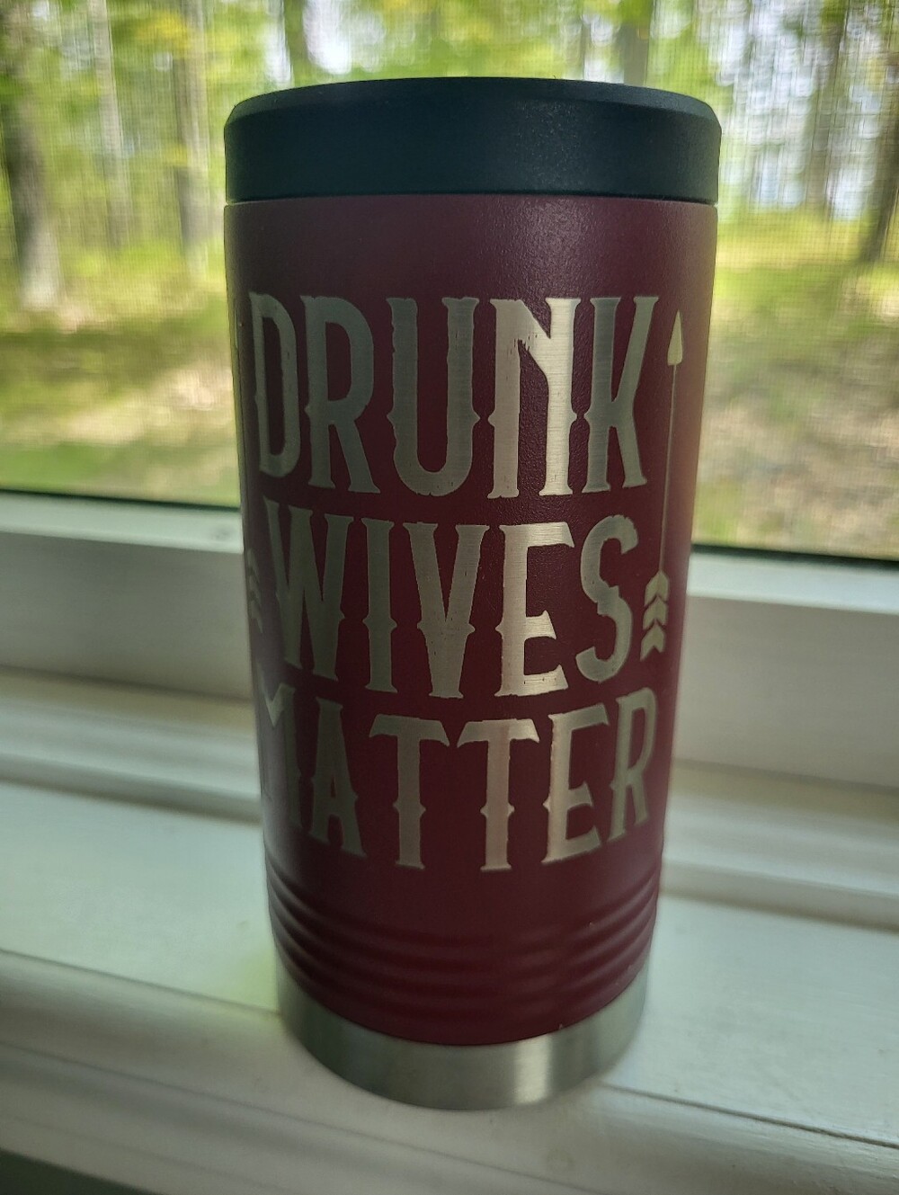 Slim Can Metal Coozie - Drunk Wives Matter Burgundy